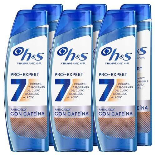 H&S Pro-Expert 7 - Pack de 6 botes de champú anticaspa anticaída con cafeína
