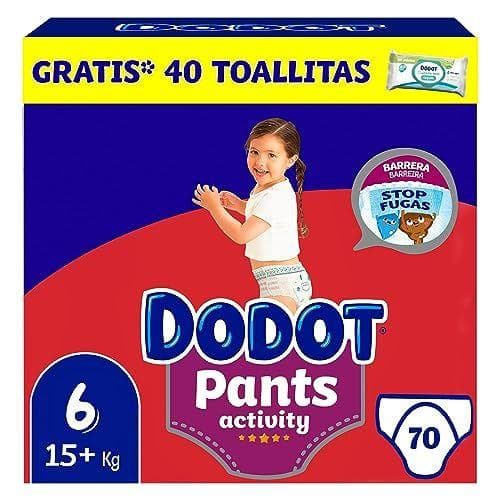 Dodot Activity Pants - Pañal-Braguita Talla 6, 70 Pañales, 14kg - 19kg + 1 Pack de 40 Toallitas Gratis