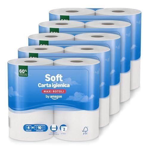 by Amazon - 20 rollos de papel higiénico | Acolchado de 2 capas