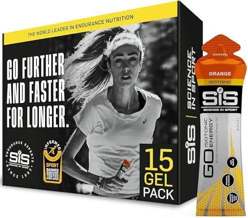 SiS Science In Sport GO - Geles energéticos isotónicos para correr, 22 gr de carbohidratos, Bajos en azúcar, sabor a naranja, 60 ml por porción, Pack de 15