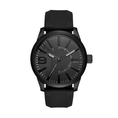 Diesel Reloj RASP para hombre, Movimiento de cuarzo a tres agujas con correa de silicona, acero inoxidable o piel, Negro, 46 mm