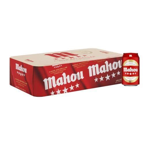 Mahou 5 Estrellas - Cerveza Dorada Lager, Sabor 5 Estrellas, Pack de 28 Latas x 33 cl