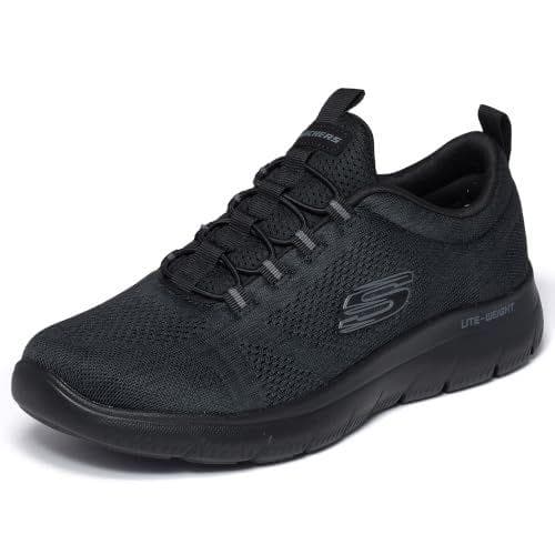 Skechers Hombre Summits Louvin Zapatillas, Black Mesh/PU/Trim, 42 EU