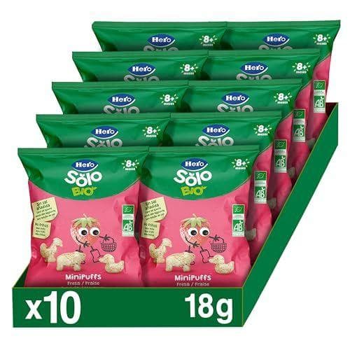 Hero Solo Bio Minipuff - Pack de 10 snacks de fresa para bebé | Desde 8 meses