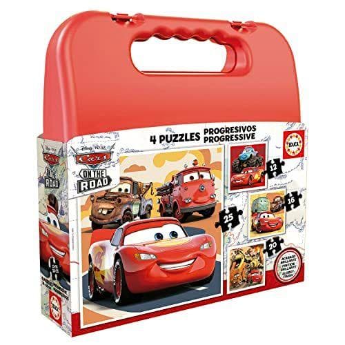 Maleta Cars - Set de 4 Puzzles Infantiles progresivos de 12 a 25 piezas