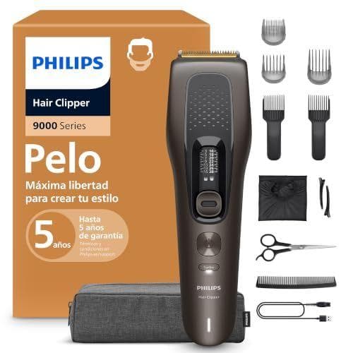 Philips Cortapelos Serie 9000 - Cortapelos para hombre y mujer, cuchillas autoafilables, 28 longitudes en intervalos de 1 mm, Trim and Flow, 180 min de autonomía, kit barbero de 4 piezas, HC9721/15