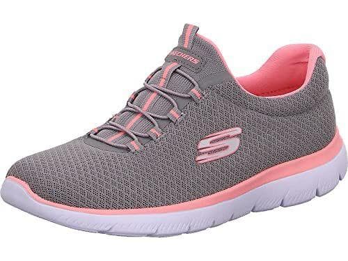 Skechers Mujer Summits 12980 Zapatillas, Gray Mesh/ Pink Trim, 38 EU