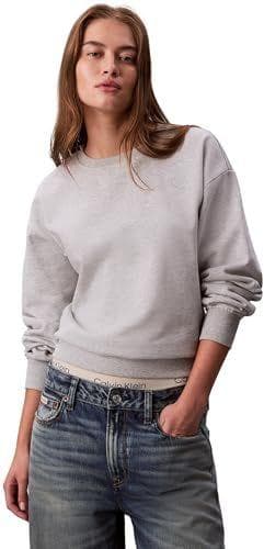 Calvin Klein Sudadera Mujer Archive Logo French Terry Crew Neck, Gris (History Grey Heather), M
