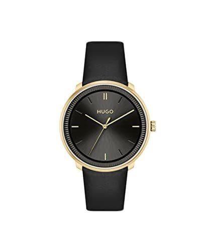 HUGO - Reloj analógico de cuarzo Unisex con set correa intercambiable oro amarillo y negro 