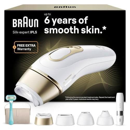 Braun Luz Pulsada Silk·expert Pro 5, PL5442, Blanco/Oro