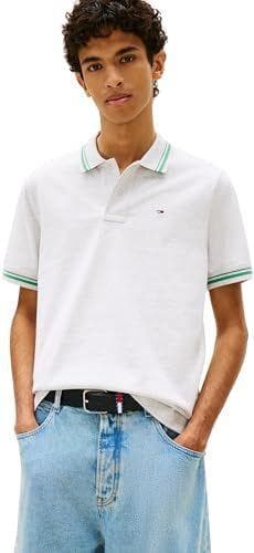 Tommy Jeans Polo Hombre Tipped Regular Fit, Gris (Ice Grey Heather), M