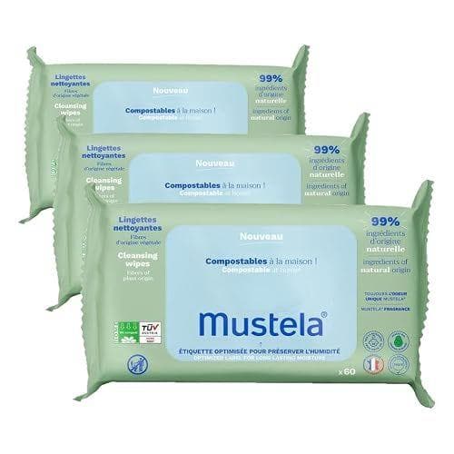Mustela - Pack de 3 envases de toallitas higiénicas perfumadas compostables 