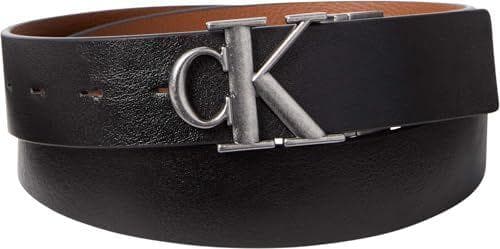 Calvin Klein Cinturón Hombre Buckle Tumbled 3,5 cm de piel reversible, Negro (Black/Ck Cognac/Antique Silver), 100 cm
