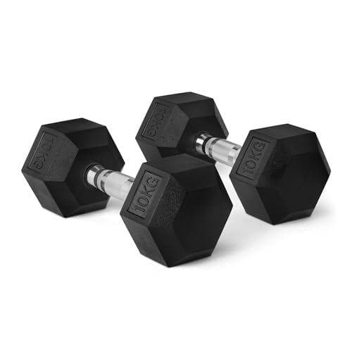 Amazon Basics -  Set de 2 mancuernas hexagonales con recubrimiento de goma (10 kg) 