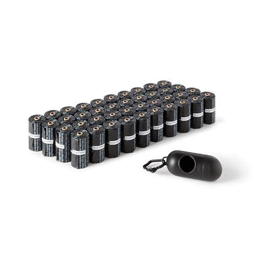 Amazon Basics - 600 bolsas negras para excrementos de perro con dispensador y clip para correa
