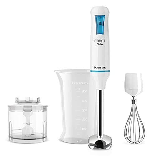Taurus Robot 500 Plus Inox - Batidora de mano, 500 W, cuchillas de acero inox, sistema antisalpicaduras (incluye accesorios)