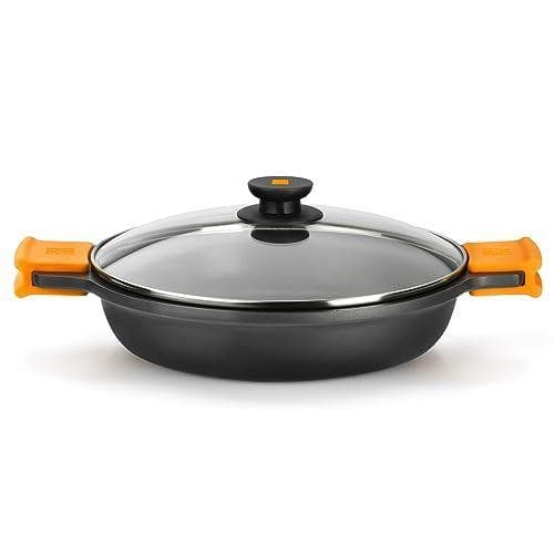 BRA Efficient  - Cacerola baja con tapa de cristal y asas de silicona extraíbles 