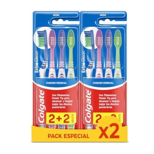COLGATE - Pack de 2+2 cepillos de dientes Extra Clean medio