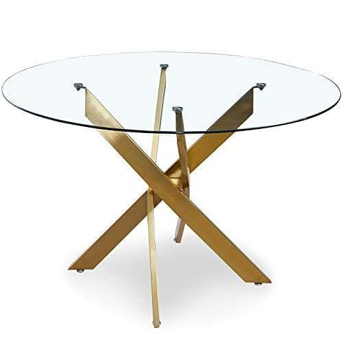 Menzzo - Mesa de comedor redonda con patas de metal cepillado