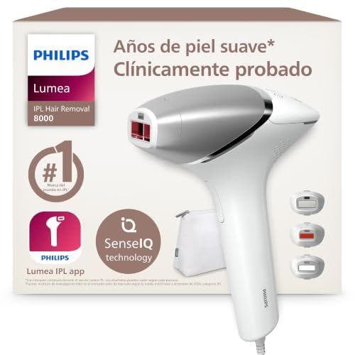 Philips Lumea serie 8000, dispositivo de depilación IPL, alternativa al láser, SenseIQ, 3 accesorios para cuerpo, cara y zonas de precisión, BRI946/00