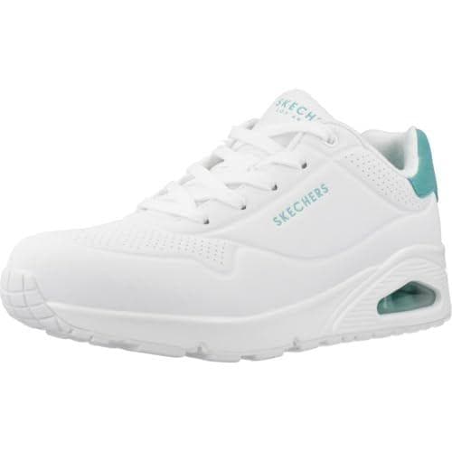 Skechers Uno Pop Back, Zapatillas de Deporte Mujer, Blanco Durabuck Mint Suede Trim, 38 EU