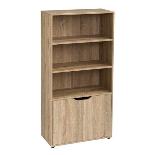 LOLAhome - Estantería con 4 estantes y 2 puertas color roble 