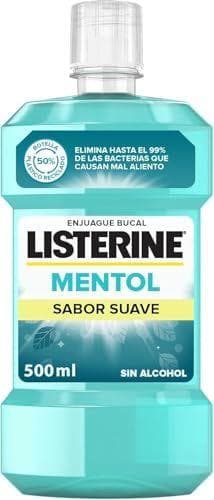 Listerine Mentol - Enjuague bucal con flúor | Sin alcohol 