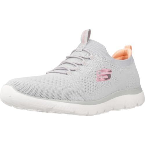 Skechers Mujer Summits Top Player Zapatillas, Gray Knit/Pink & Coral Trim, 38 EU