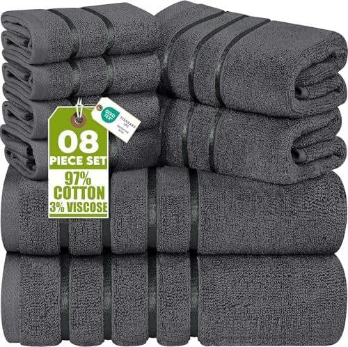 Utopia Towels - Juego de 8 toallas: 2 toallas de baño + 2 toallas de mano + 4 toallas