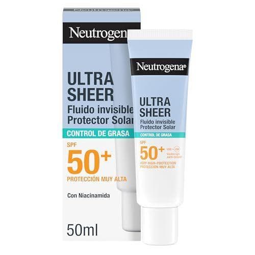 Neutrogena Ultra Sheer Solar - Protector solar facial 50+ de amplio espectro | Ligera y resistente al agua