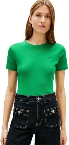 Tommy Hilfiger - Camiseta de manga corta con cuello redondo para mujer