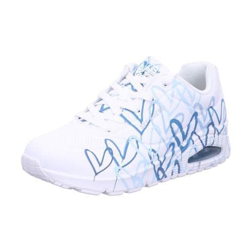 Skechers Mujer Uno Spread The Love Trainers, White Duraleather/Blue Heart Print Trim, 38 EU