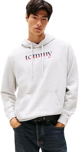Tommy Jeans Hoodie Hombre Regular Fit, Gris (Lt Grey Htr), M