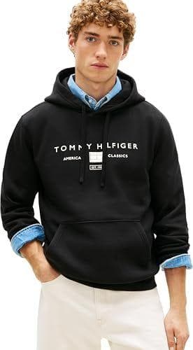 Tommy Hilfiger Sudadera Hombre Brand Love con Bolsillo Canguro, Negro (Black), M