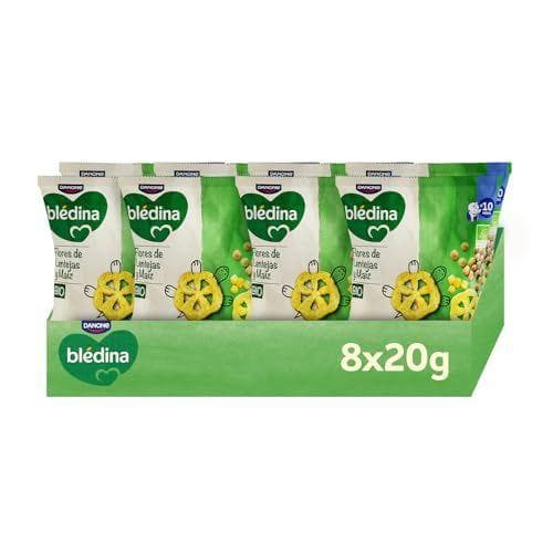 Blédina Snacks BIO - Pack de 8 bolsas de snacks saludables para niños sabor lentejas y maíz