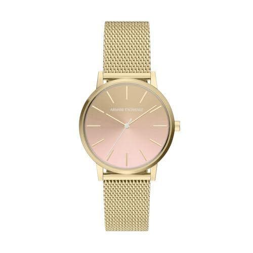 Armani Exchange - Reloj de acero inoxidable dorado de 36 mm para mujer