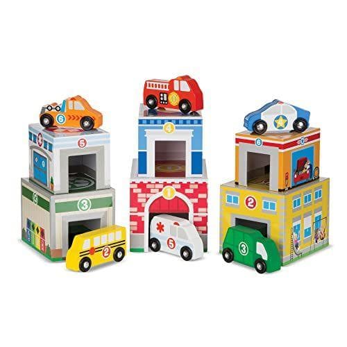 Melissa & Doug - Juego de madera de colocar y clasificar edificios y vehículos