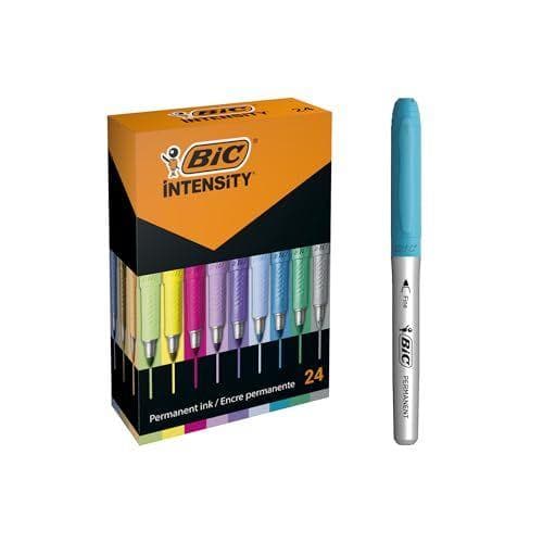 BIC Intensity - Rotuladores Permanentes - Colores Surtidos Intensos/Pastel/Metalizados, Caja de 24