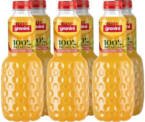 Granini Premium - Pack de 6 botellas de 100% zumo de melocotón y uva 