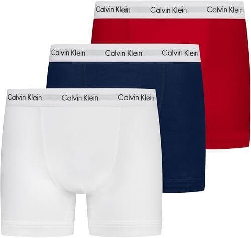 Calvin Klein Calzoncillos bóxer Hombre Pack de 3 Trunks Ropa Interior, Multicolor (White/Red Ginger/Pyro Blue), S