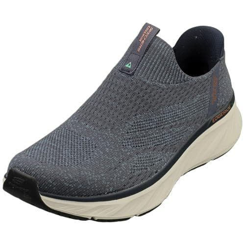 Skechers Hombre Edgeride Commissioner Slip-In ENTRENADOR, Navy Knit/Orange Trim, 42 EU