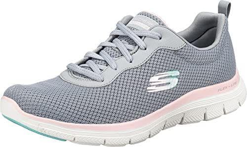 Skechers Flex Appeal 4.0 Brilliant View Regular, Zapatillas Mujer, Gray Mesh Light Pink Trim, 38 EU
