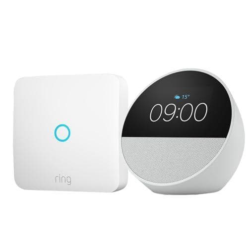 Amazon Echo Spot (última generación) | Blanco + Ring Intercom Audio | Haz que tu interfono sea más inteligente