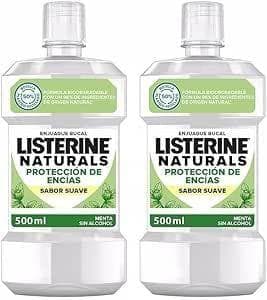 Listerine Naturals - Pack de 2 botellas de enjuague bucal sin alcohol | Sabor menta