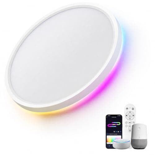 LuminexDesigns Plafón LED 24W regulable con mando WiFi y luz RGB, compatible Alexa/Google