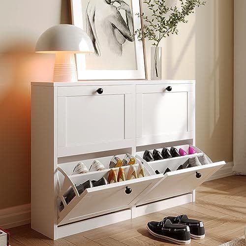 VOWNER Zapatero Estrecho Mueble Zapatero 105x24x80cm (Blanco)