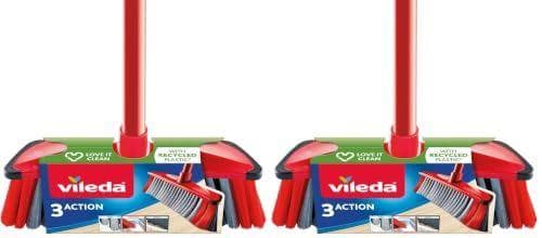 Vileda 3Action - Pack de 2 escobas para interiores con 3 cerdas 