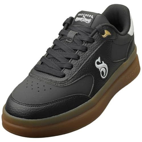 Skechers Courtside Cali DUDEZ - Tenis para Hombre, Color Negro Duraleather/Borde Blanco, Talla 9.5 de Reino Unido