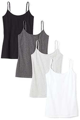 Amazon Essentials - Pack de 4 camisetas ajustadas de tirantes para mujer
