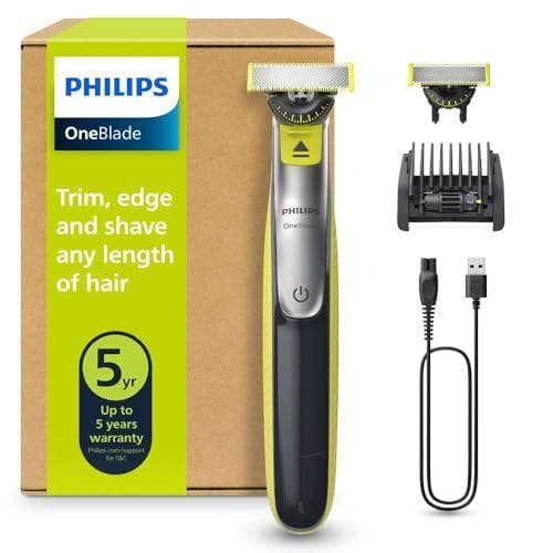 Philips OneBlade 360 - Maquinilla de afeitar híbrida | Con 2 cuchillas 360 + peine-guía ajustable 5 en 1 